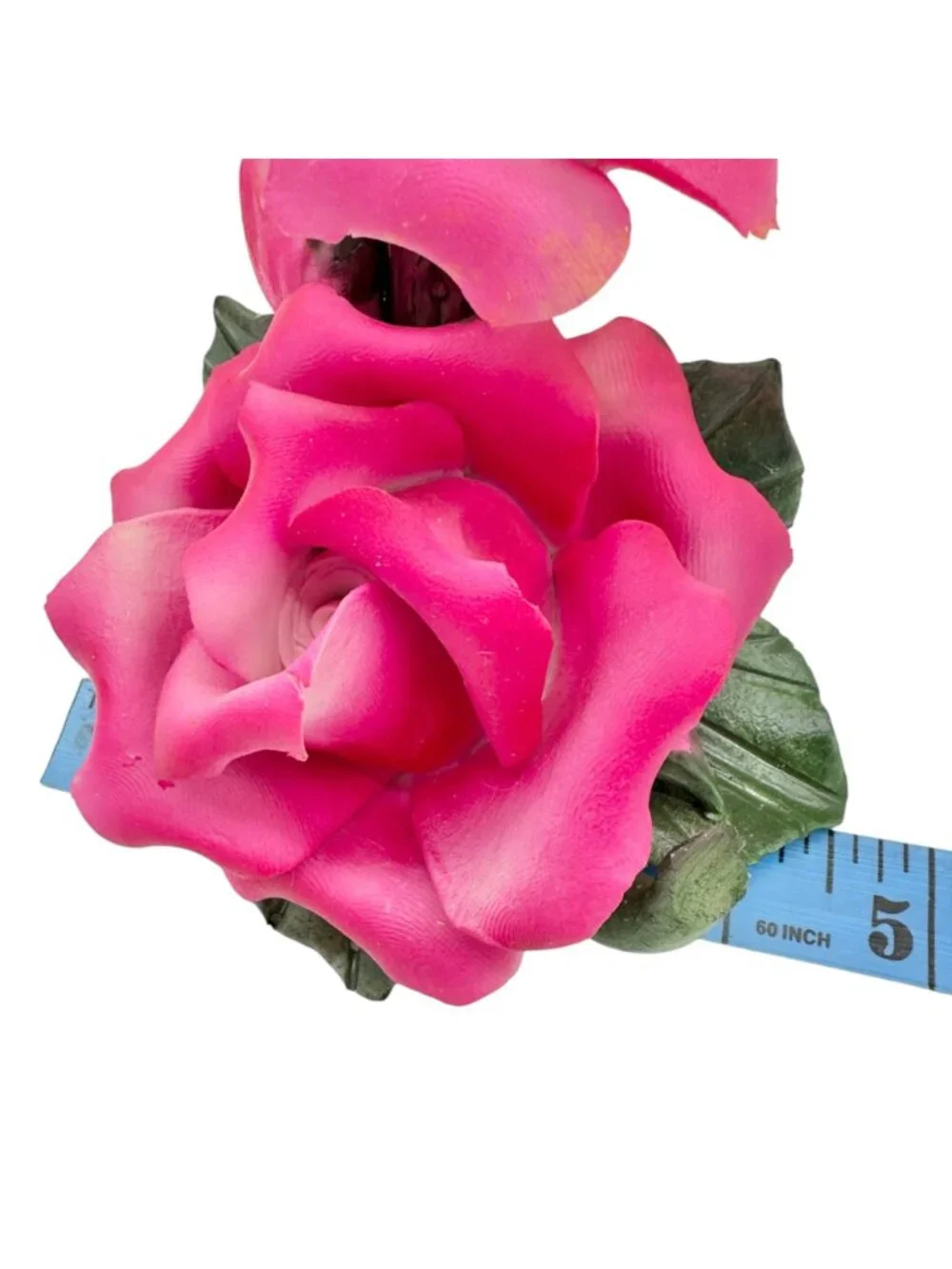 Capodimonte Rose Porcelain Figurine Dk Pink Green Made In Italy Original Box